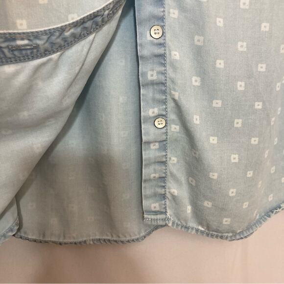 Halogen Tencel Lyocell Soft Denim Button Up Double Breasted Pockets Shirt Top - Picture 6 of 8